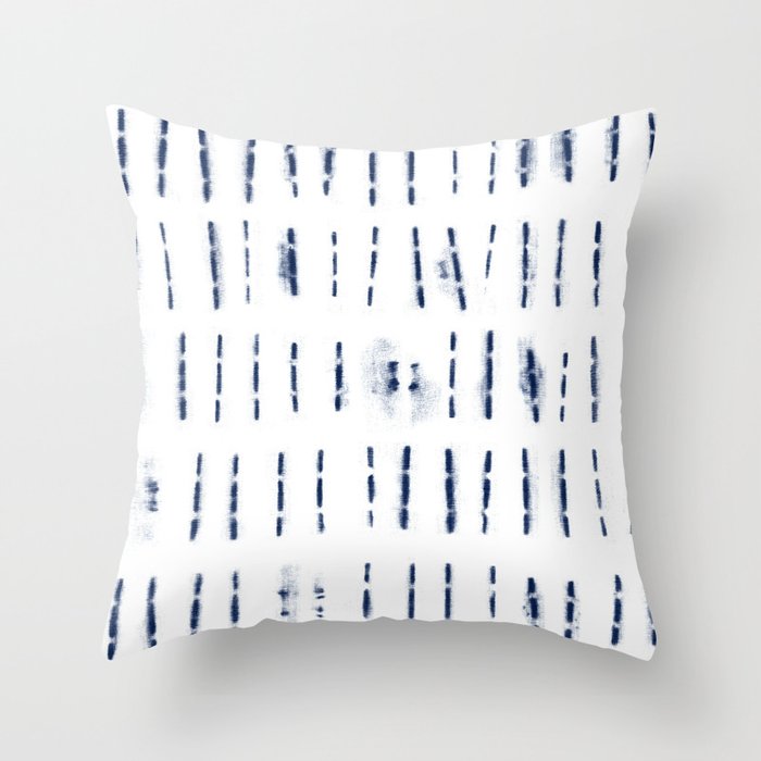 Blue indigo stripes over white shibori tie dye pattern Throw Pillow Gallery Image 6