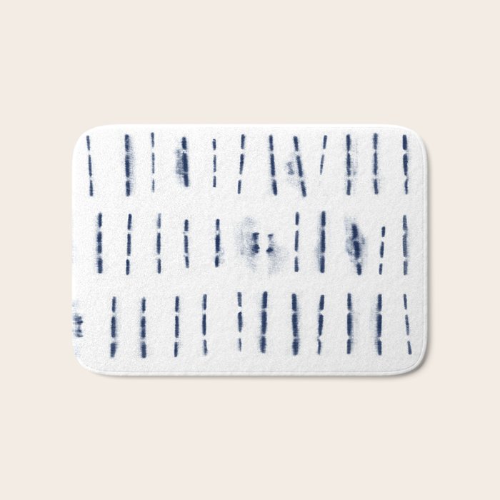 Blue indigo stripes over white shibori tie dye pattern Bath Mat