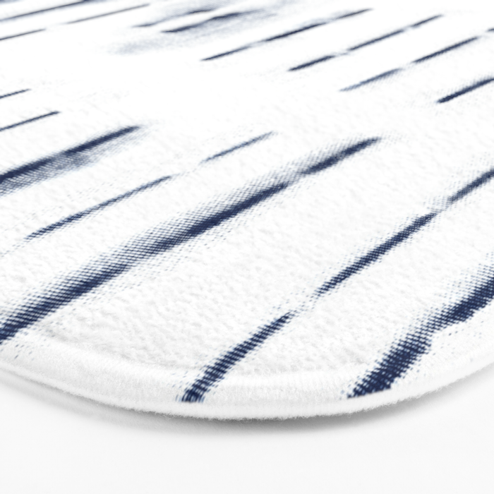 Blue indigo stripes over white shibori tie dye pattern Bath Mat Gallery Image 3