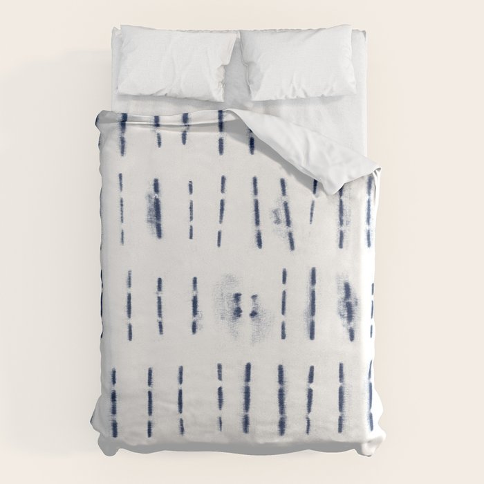 Blue indigo stripes over white shibori tie dye pattern Duvet Cover