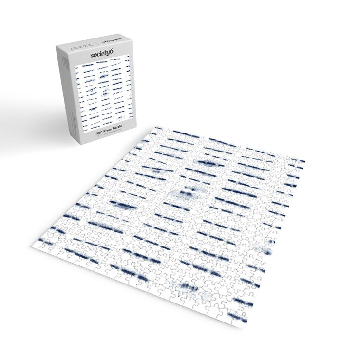Blue indigo stripes over white shibori tie dye pattern Jigsaw Puzzle Gallery Image 2