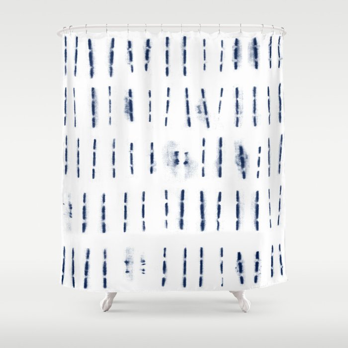 Blue indigo stripes over white shibori tie dye pattern Shower Curtain Gallery Image 1