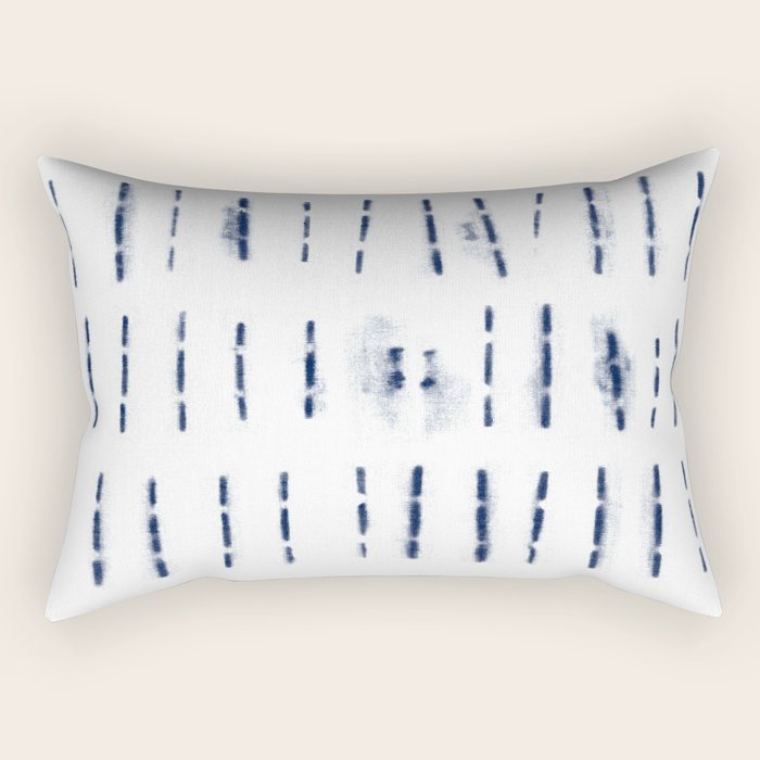 Blue indigo stripes over white shibori tie dye pattern Rectangular Pillow Gallery Image 1