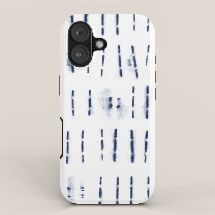 Blue indigo stripes over white shibori tie dye pattern iPhone Case Gallery Image 1