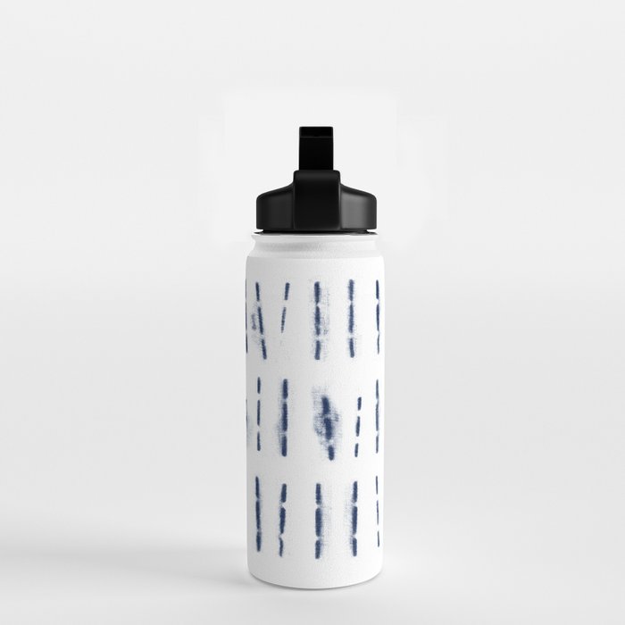 Blue indigo stripes over white shibori tie dye pattern Water Bottle Gallery Image 2