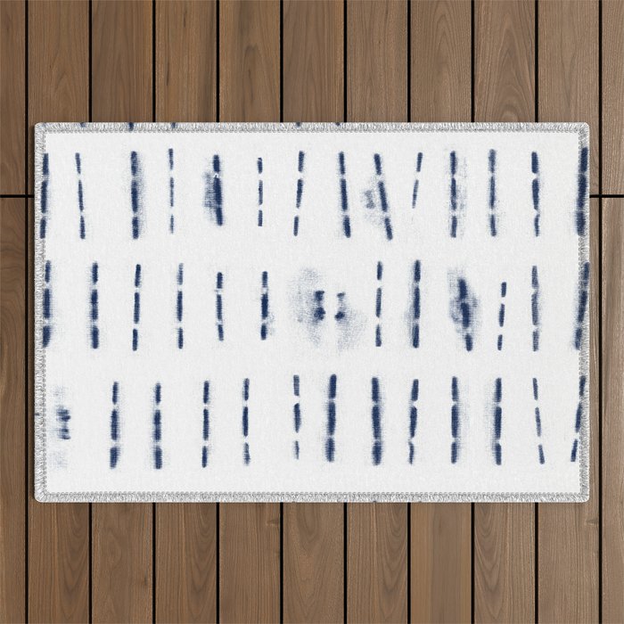 Blue indigo stripes over white shibori tie dye pattern Outdoor Rug Gallery Image 1