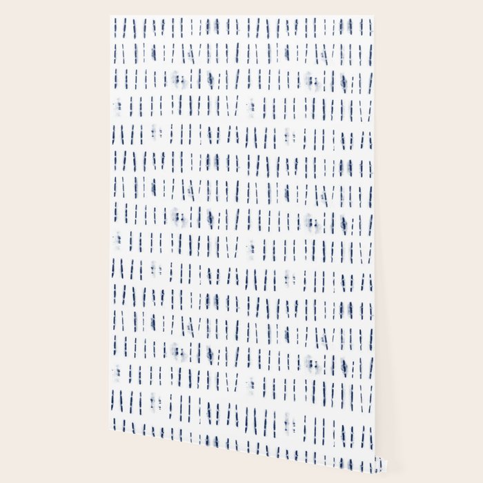 Blue indigo stripes over white shibori tie dye pattern Wallpaper Gallery Image 2