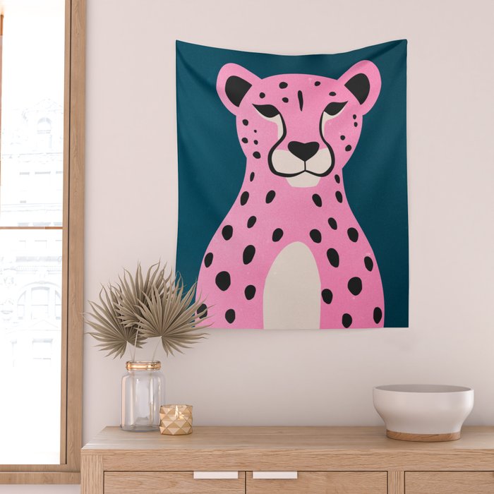The Stare: Night Race Pink Cheetah Edition Wall Tapestry Gallery Image 2