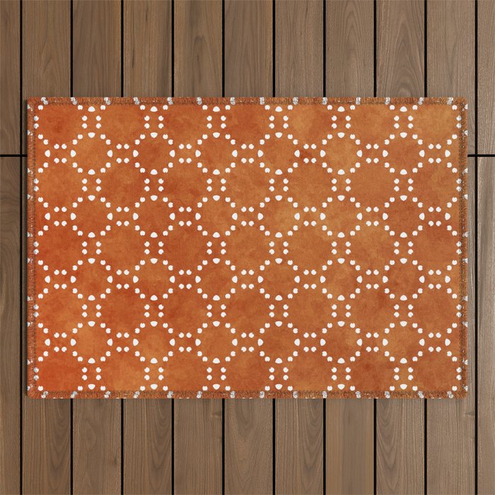Abstract, Boho, Geometric Pattern, Terracotta Outdoor Rug Gallery Image 1