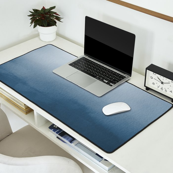White & Blue Abstract Watercolor Blend Pairs To 2020 Color of the Year Chinese Porcelain PPG1160-6 Desk Mat Gallery Image 2