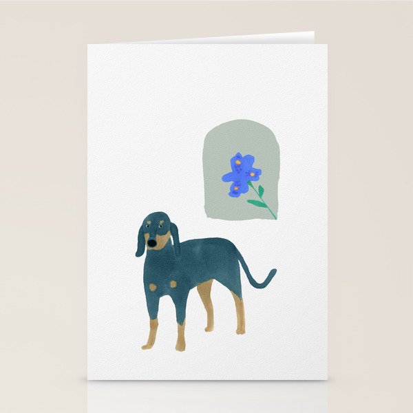 Dog and a Mini Half-Round Window - Indigo and White Stationery Card Gallery Image 1
