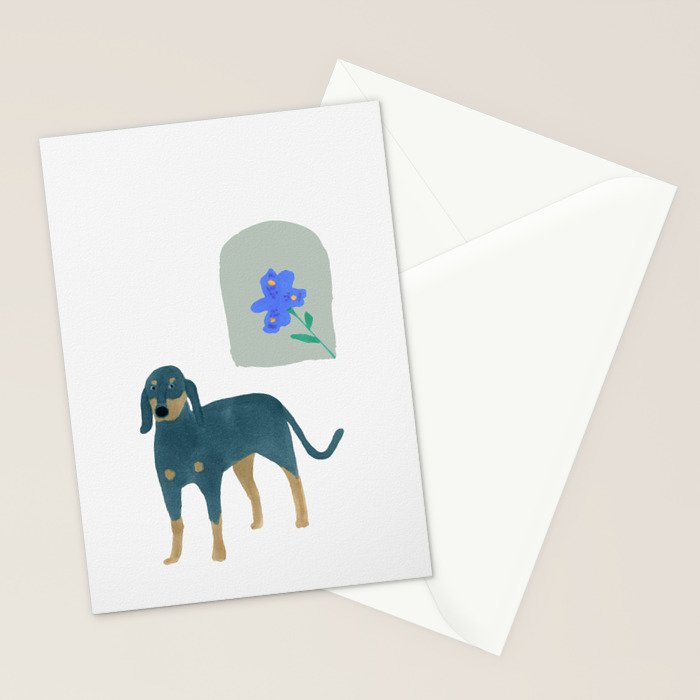 Dog and a Mini Half-Round Window - Indigo and White Stationery Card Gallery Image 2