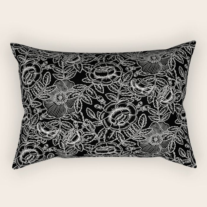 Gothic Rose in Black and White Rectangular Pillow Gallery Image 2