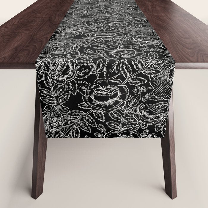 Gothic Rose in Black and White Table Runner Gallery Image 1