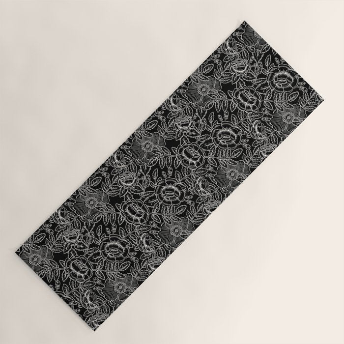 Gothic Rose in Black and White Yoga Mat Gallery Image 1