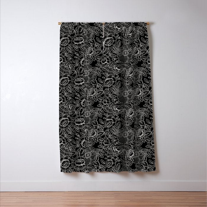 Gothic Rose in Black and White Window Curtain Gallery Image 3