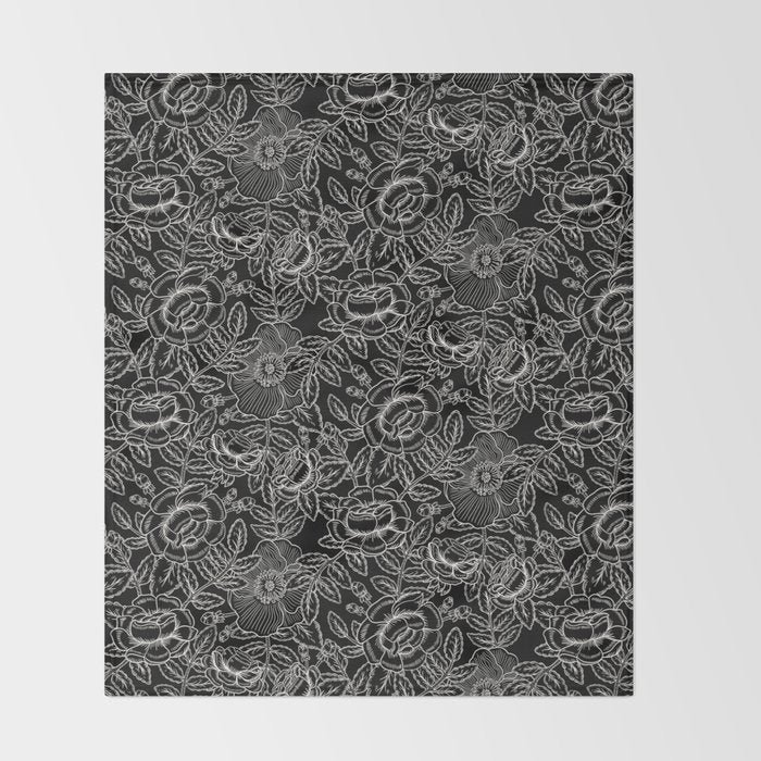 Gothic Rose in Black and White Throw Blanket Gallery Image 2