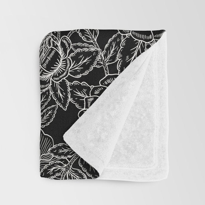 Gothic Rose in Black and White Throw Blanket Gallery Image 3