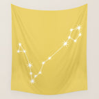Pisces Zodiac Star Constellation Line Art Soft Yellow Wall Tapestry Gallery Image 4