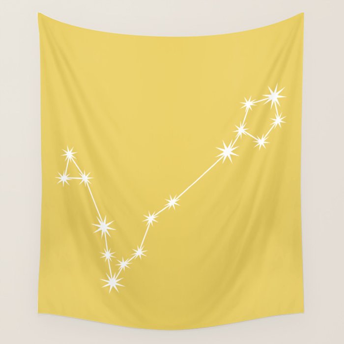 Pisces Zodiac Star Constellation Line Art Soft Yellow Wall Tapestry Gallery Image 1