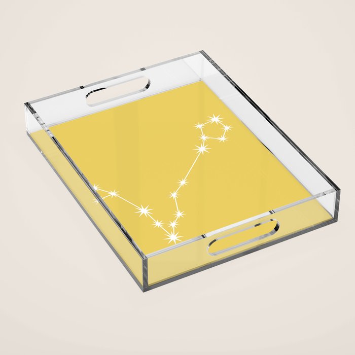 Pisces Zodiac Star Constellation Line Art Soft Yellow Acrylic Tray Gallery Image 1