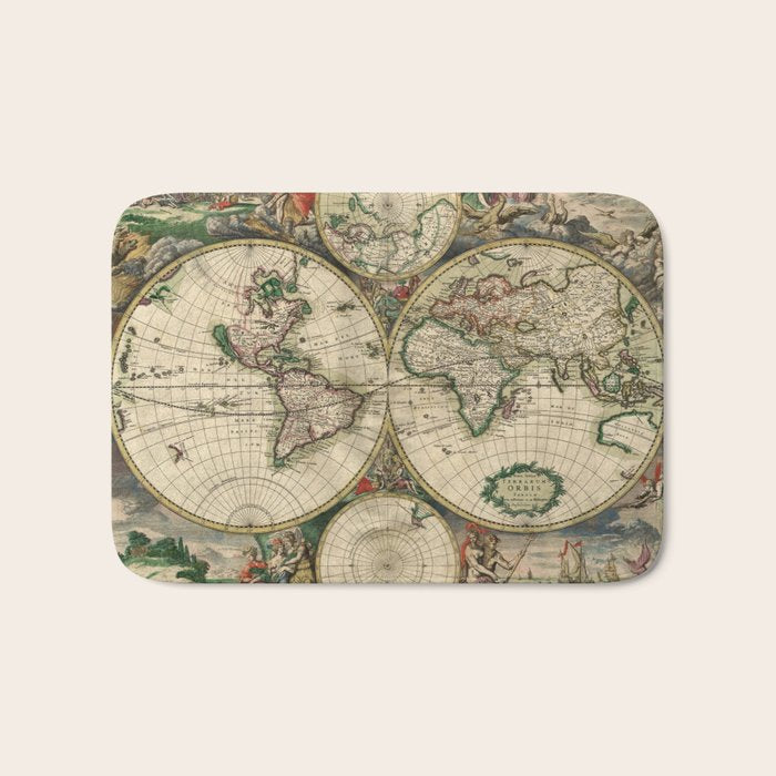 Vintage Map of the world Bath Mat Gallery Image 1
