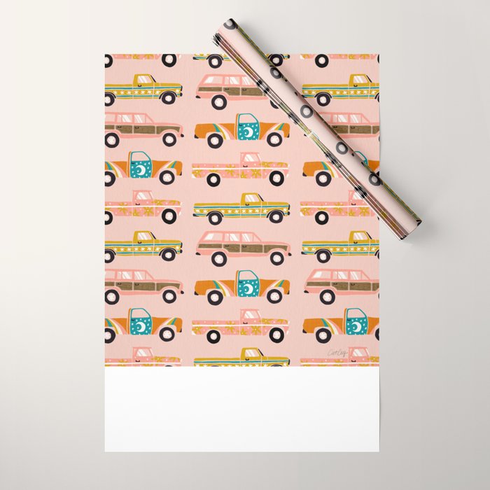 Retro Roads - Pink Palette Wrapping Paper Gallery Image 1
