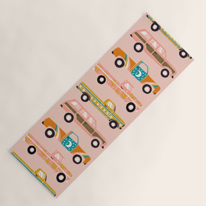 Retro Roads - Pink Palette Yoga Mat Gallery Image 1