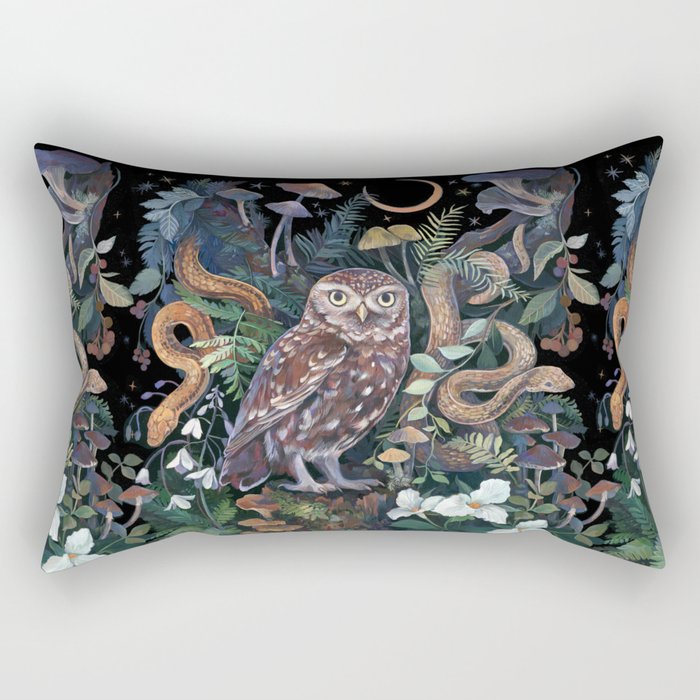 Owl and Snakes Mushroom forest Rectangular Pillow Gallery Image 2