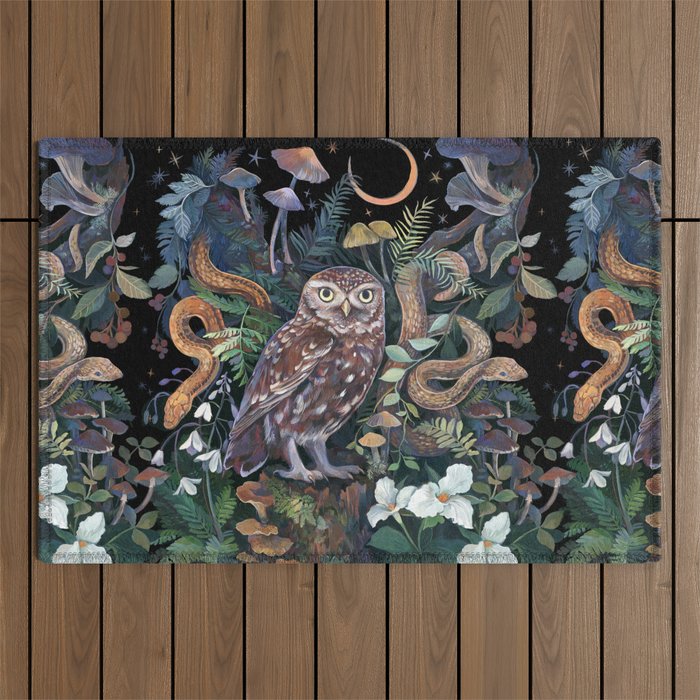 Owl and Snakes Mushroom forest Outdoor Rug Gallery Image 1