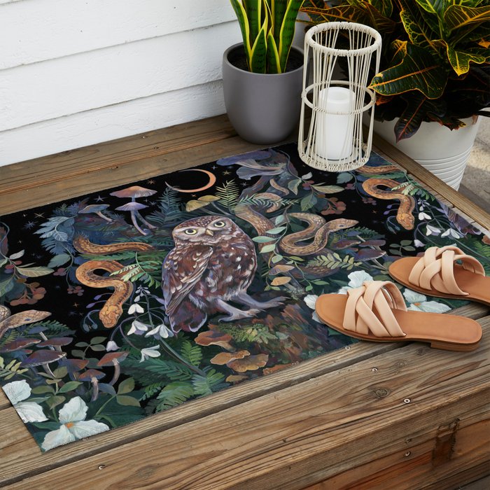 Owl and Snakes Mushroom forest Outdoor Rug Gallery Image 2