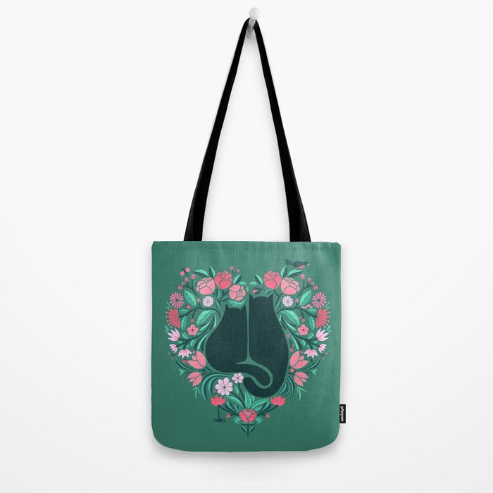 I Heart Cats and Flowers (in Green) Tote Bag Gallery Image 2