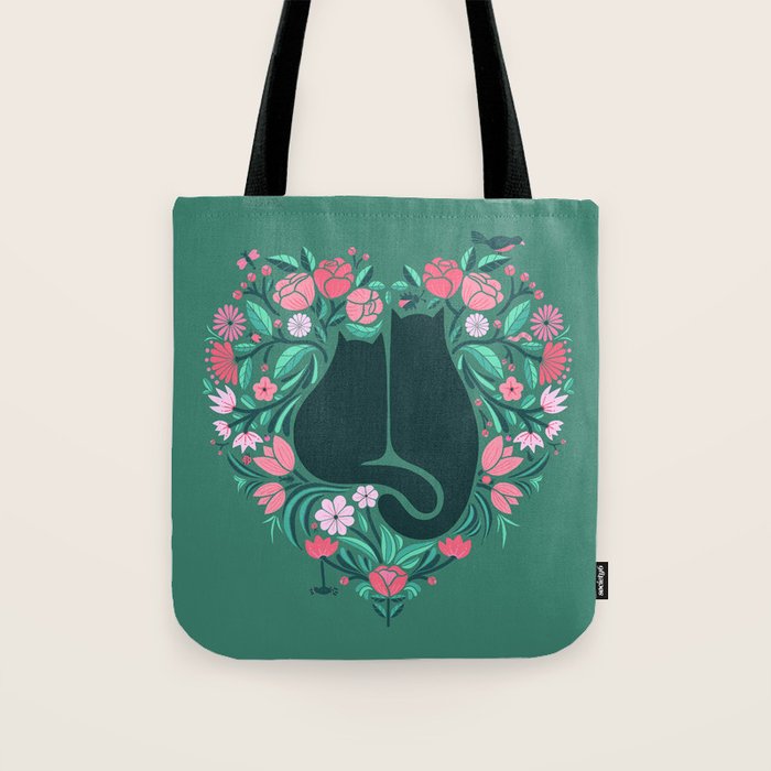 I Heart Cats and Flowers (in Green) Tote Bag Gallery Image 1