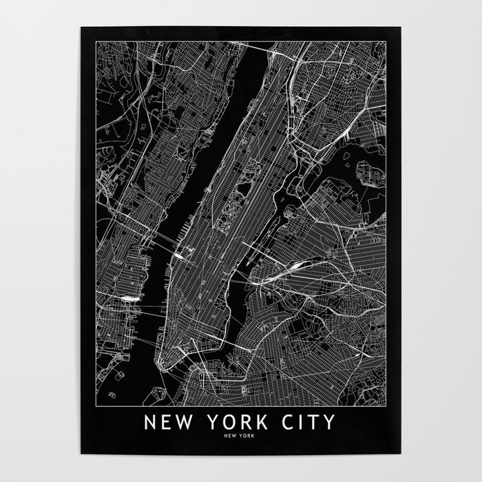 New York City Black Map Poster Gallery Image 1