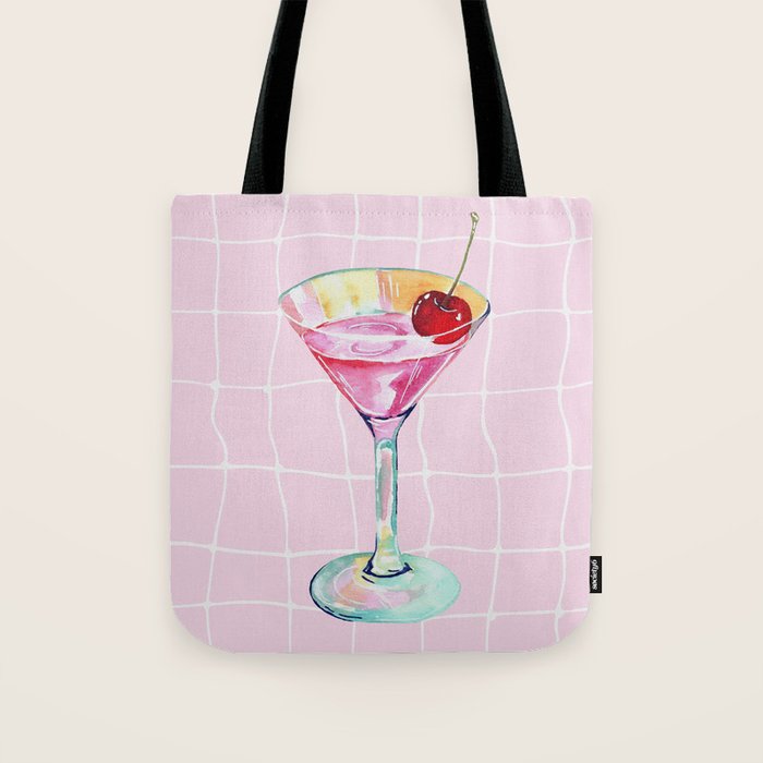 Pink Aesthetic Martini Glass with Cherry Tote Bag Gallery Image 1
