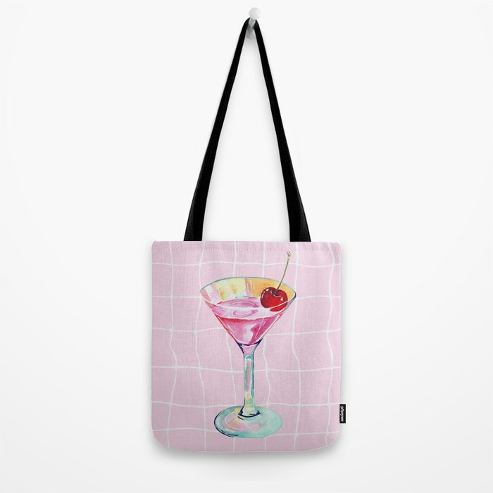 Pink Aesthetic Martini Glass with Cherry Tote Bag Gallery Image 2