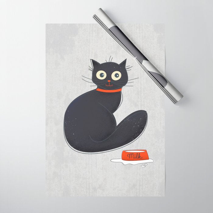 Black Silly Cat  Wrapping Paper Gallery Image 1