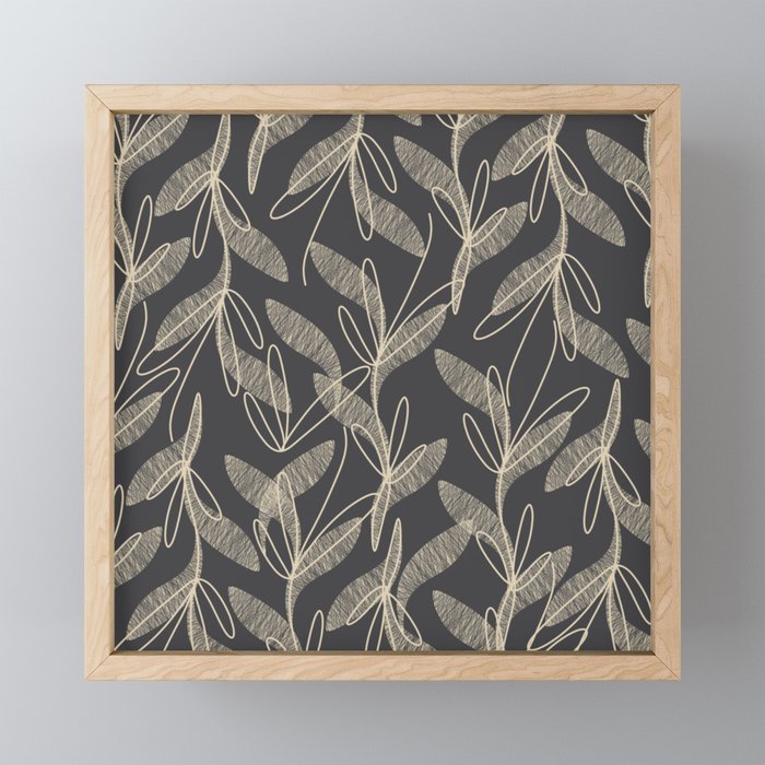 Mid Century Modern Botanical Pattern in Beige and Charcoal Gray Mini Art Print Gallery Image 1