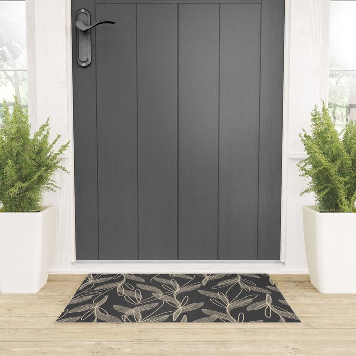 Mid Century Modern Botanical Pattern in Beige and Charcoal Gray Welcome Mat Gallery Image 3