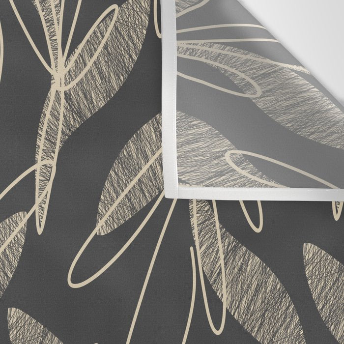 Mid Century Modern Botanical Pattern in Beige and Charcoal Gray Wall Tapestry Gallery Image 3