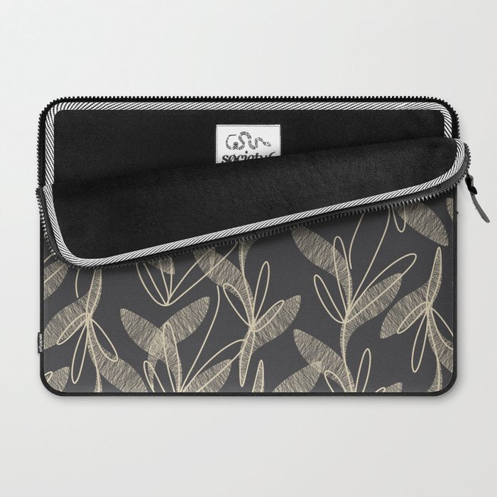 Mid Century Modern Botanical Pattern in Beige and Charcoal Gray Laptop Sleeve Gallery Image 2