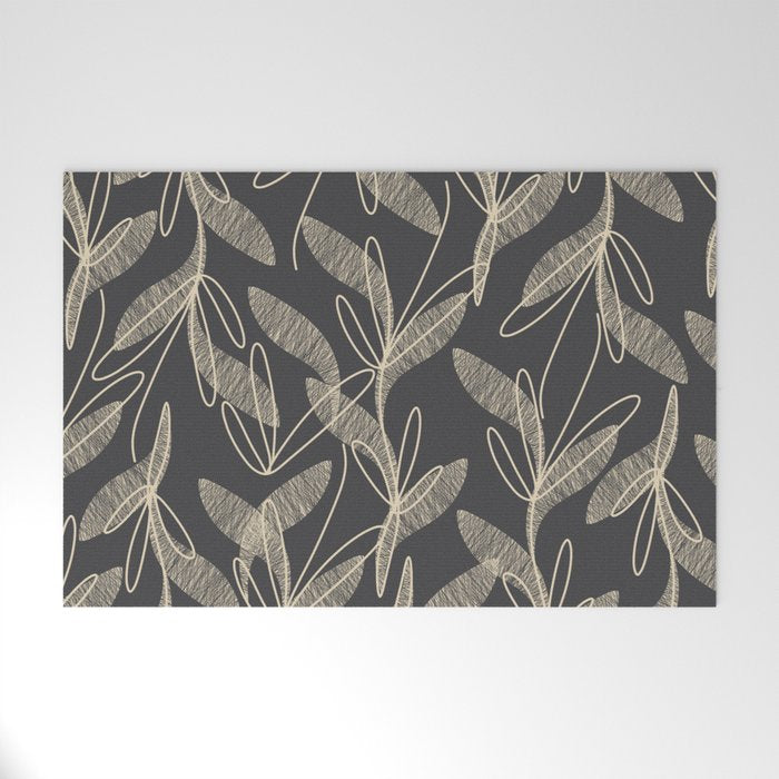 Mid Century Modern Botanical Pattern in Beige and Charcoal Gray Welcome Mat Gallery Image 1