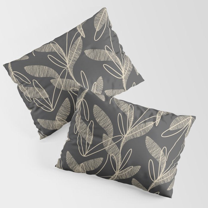 Mid Century Modern Botanical Pattern in Beige and Charcoal Gray Pillow Sham Gallery Image 3