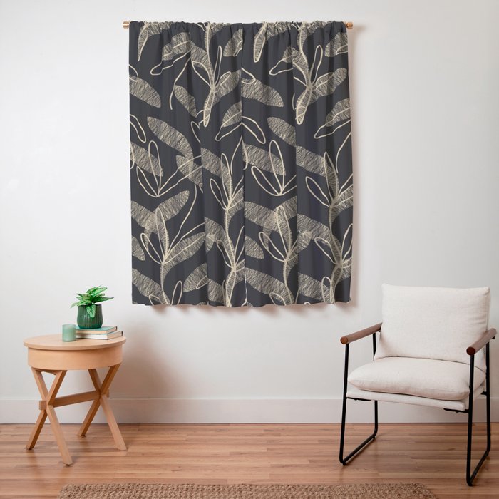 Mid Century Modern Botanical Pattern in Beige and Charcoal Gray Window Curtain Gallery Image 3