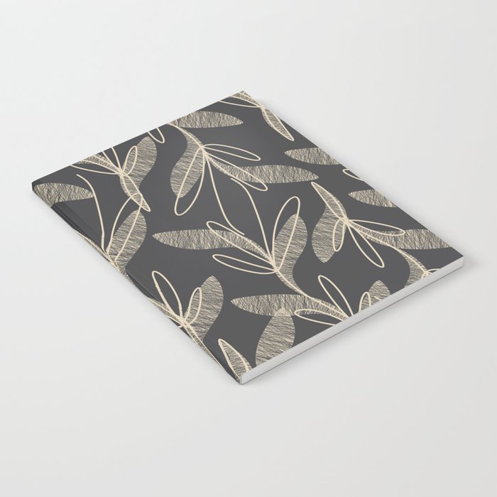 Mid Century Modern Botanical Pattern in Beige and Charcoal Gray Notebook Gallery Image 2