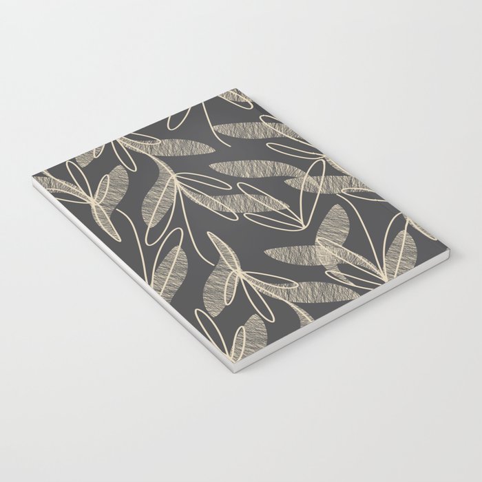Mid Century Modern Botanical Pattern in Beige and Charcoal Gray Notebook Gallery Image 3