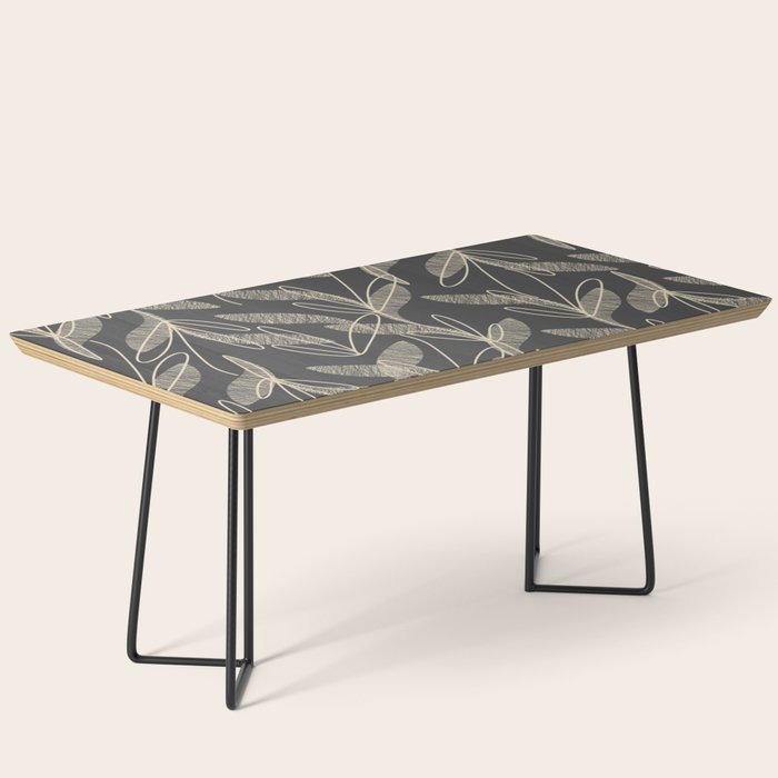 Mid Century Modern Botanical Pattern in Beige and Charcoal Gray Coffee Table Gallery Image 1