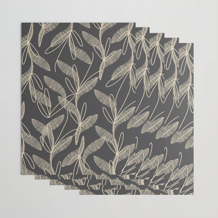 Mid Century Modern Botanical Pattern in Beige and Charcoal Gray Wrapping Paper Gallery Image 3
