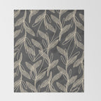 Mid Century Modern Botanical Pattern in Beige and Charcoal Gray Throw Blanket Gallery Image 2