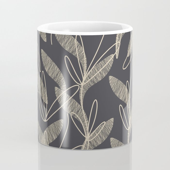 Mid Century Modern Botanical Pattern in Beige and Charcoal Gray Coffee Mug Gallery Image 4